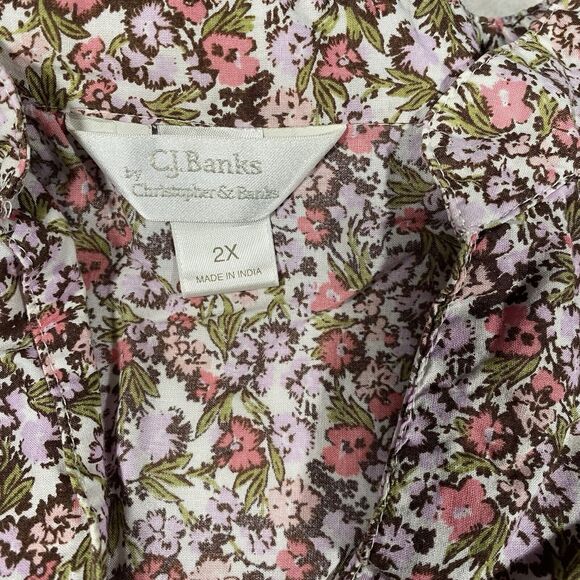 Cj Banks Women's Plus Sz 2X Loop Button Down Shirt Floral Boho Summer Cotton - Picture 3 of 7